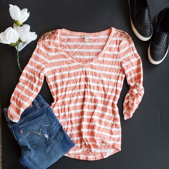 Banana Republic Orange and White Striped Blouse - Picture 1 of 8